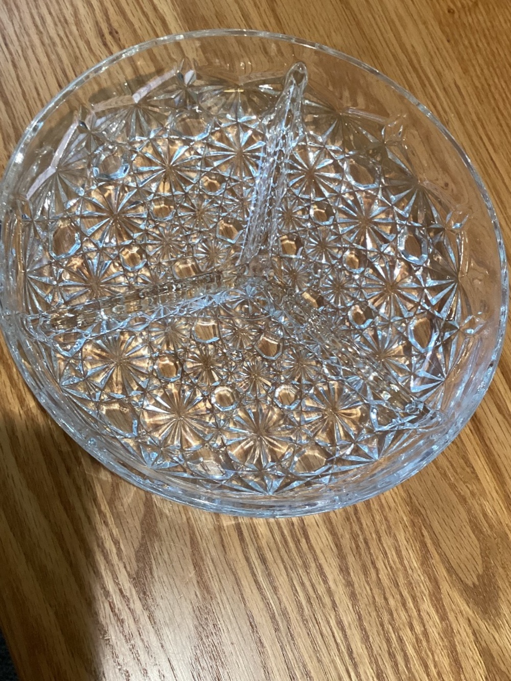 Vintage clear cut glass divided small  serving dish